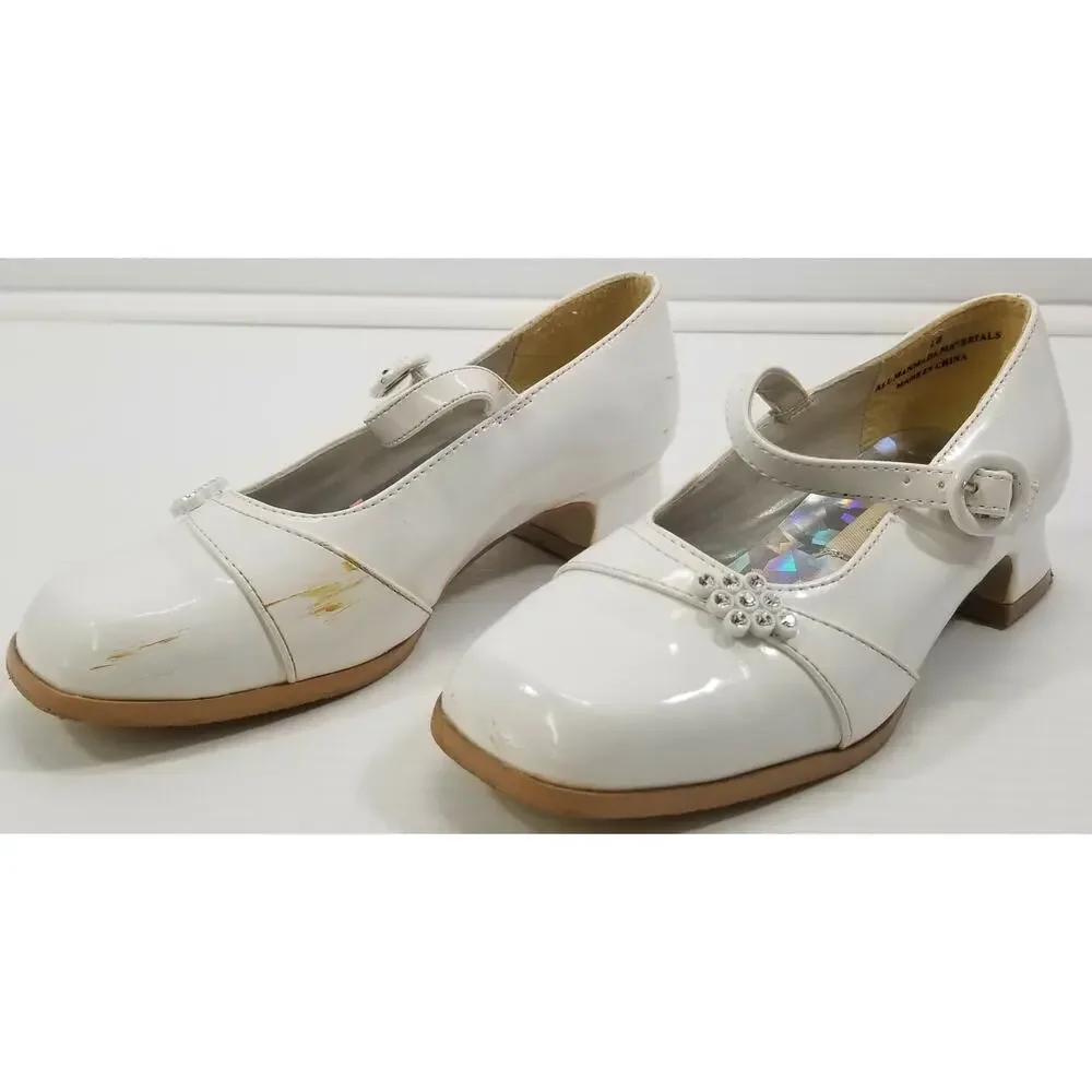 *D) Vintage Superstar Kid Girl's White Low Heel Strap Shoes 13